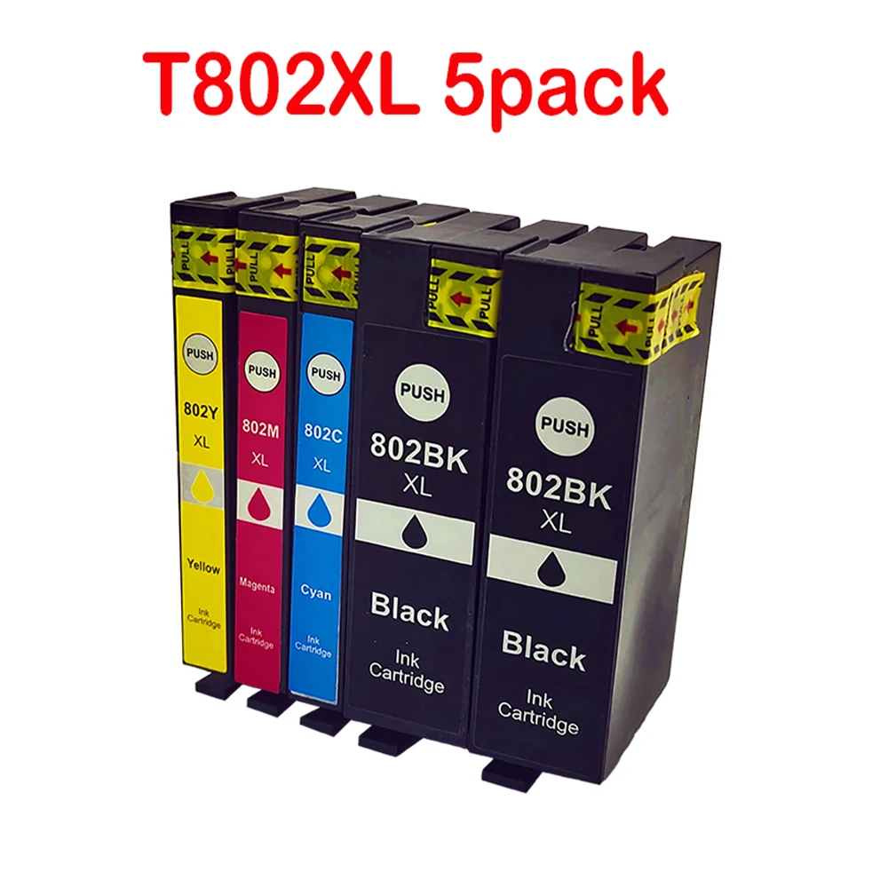 5Pack Remanufactured Ink Cartridge for Epson 802XL T802XL for Workforce Pro WF-4740 4730 4720 4734 EC-4040 4030 4020 Printer