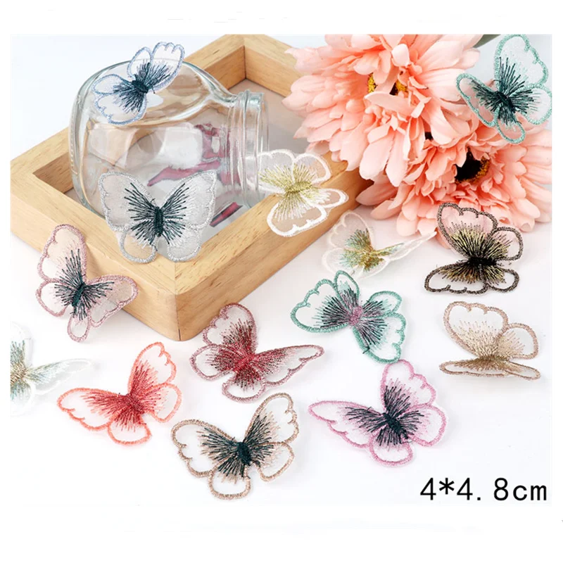 

5pcs Clothes patch lace butterfly embroidery applique DIY handmade craft clothing gauze skirt bags decoration sewing accessories