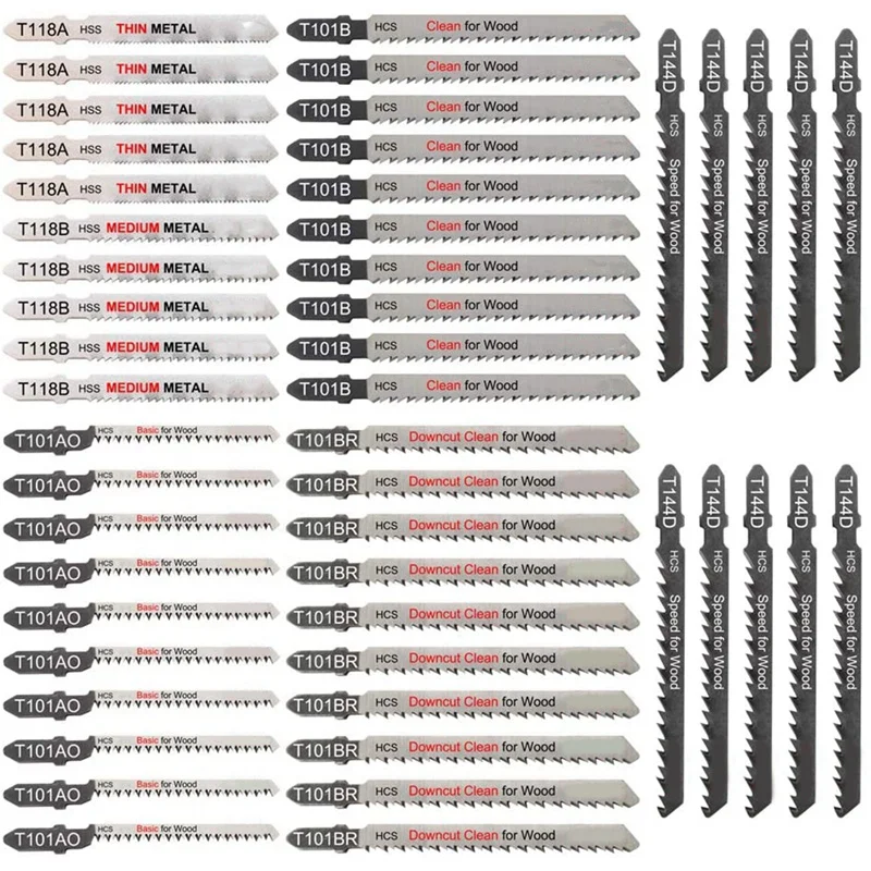

50 Pieces Of Jig Saw Blade Sets, Various T-Handle Jig Saw Blades for Wood, Plastic and Metal Cutting
