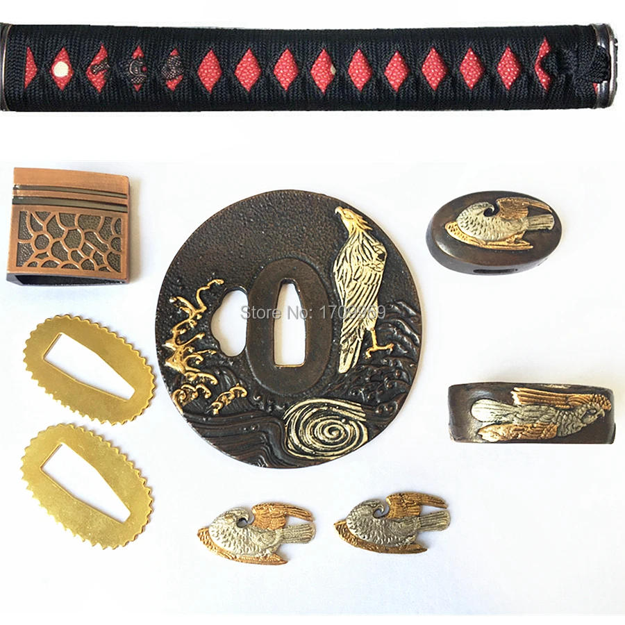Хорошие латунные подвески для меча с ручкой "Орлиная тематика" для набора катана / вакидзаши / танто Тсуба + Менуки + Фучи + Кашира + Рукоятка + Хабаки + Сеппа.