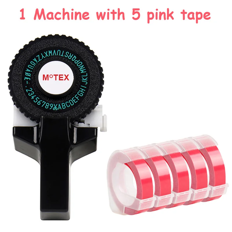 Черный цвет MoTex E101 принтер мини DIY Ручная Совместимость для dymo 3D тиснение ручная лента ручная машинка надпись машина - Цвет: machine add 5 pink
