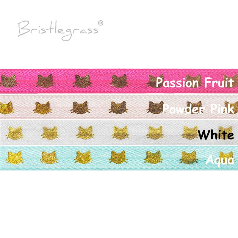 BRISTLEGRASS Combo 4 ярда 5/8 &quot15 мм Кот Золотая фольга печать FOE Сложите эластичные ленты