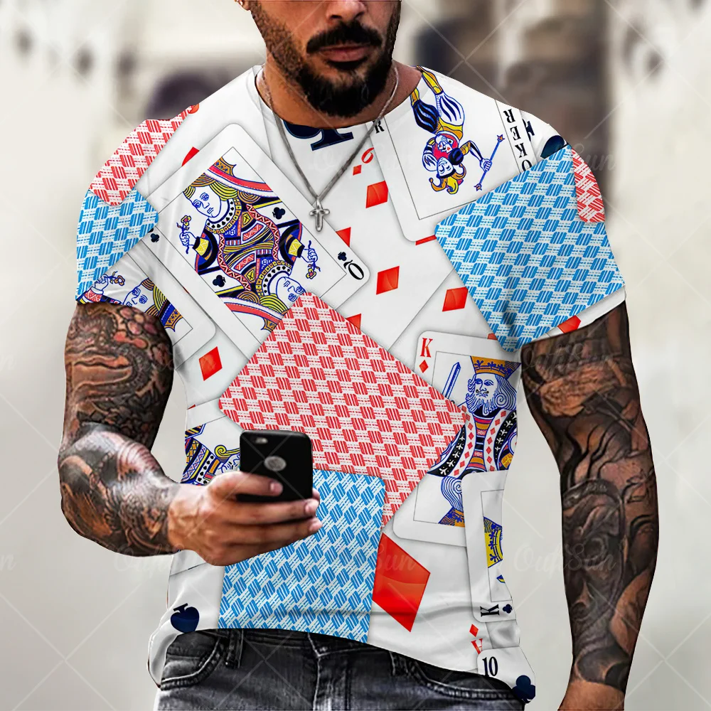 

Мужская футболка с 3D-принтом покера, Повседневная модная дышащая футболка оверсайз с круглым вырезом и коротким рукавом, лето 2021