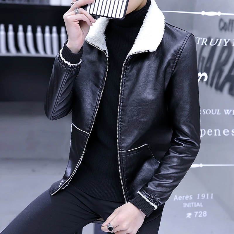 Теплые повседневные кожаные куртки для мужчин с длинным рукавом зимние толстые