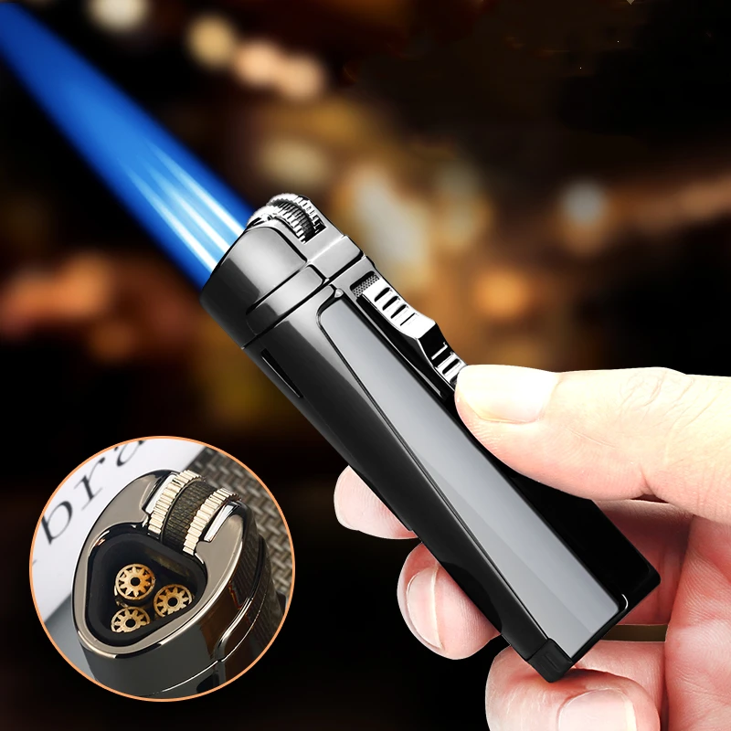 

Jobon Metal Gas Flint Lighter Jet Butane Grinding Wheel Three Torch Turbo Lighters Cigarettes Accessories Cigar Smoking Lighters