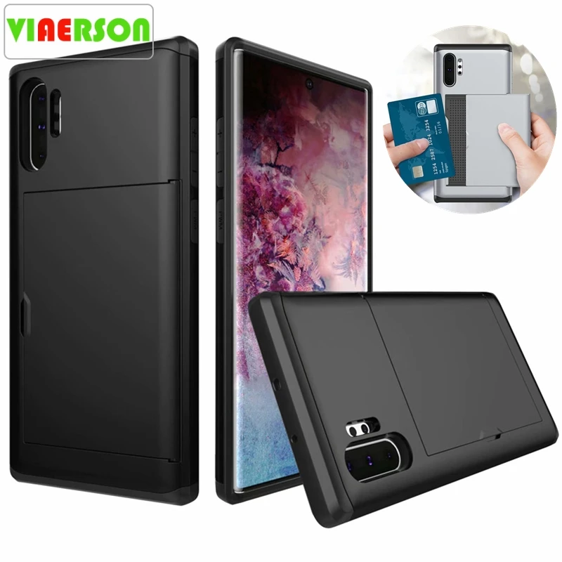 Армированный чехол для телефона Samsung Galaxy Note 10 Plus слайдер с бумажником и слотом