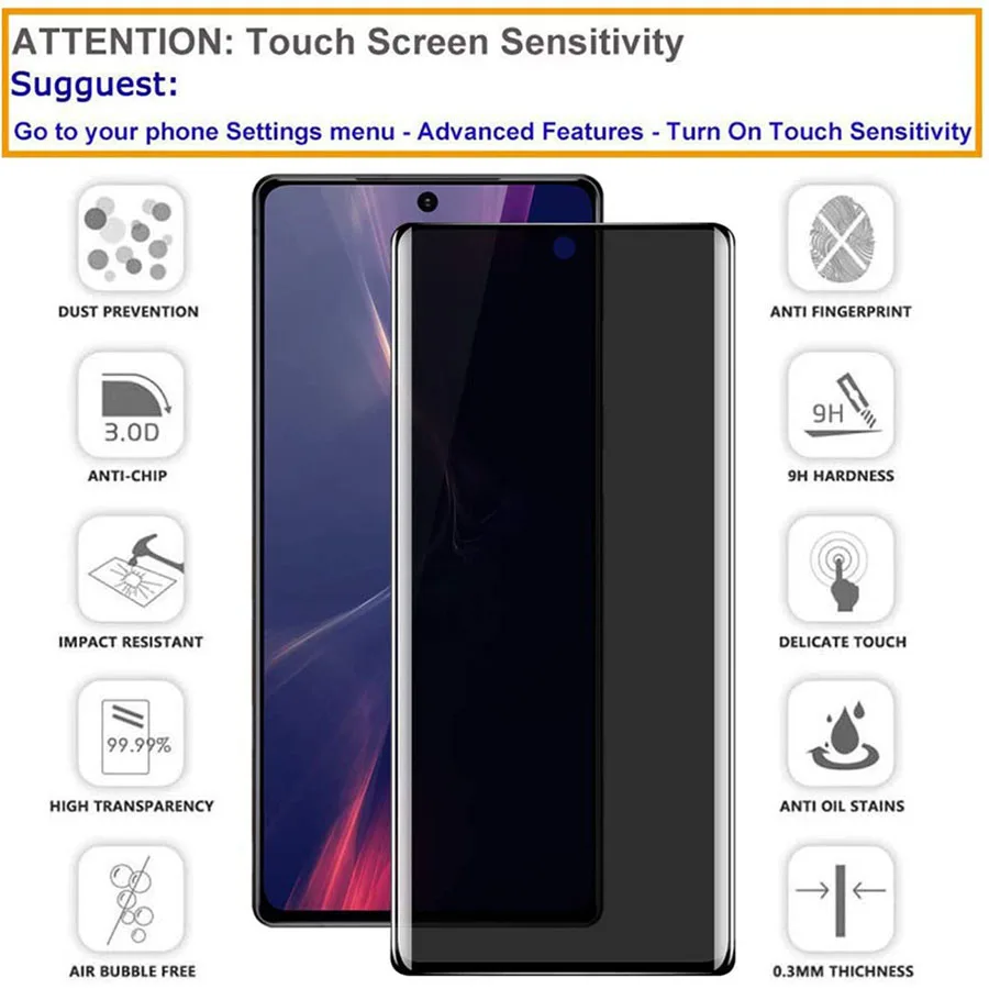 Изогнутое противошпионское закаленное стекло 3D для Samsung Note 20 Ultra S21 S20 S9 Plus A50 A71 A52 A72