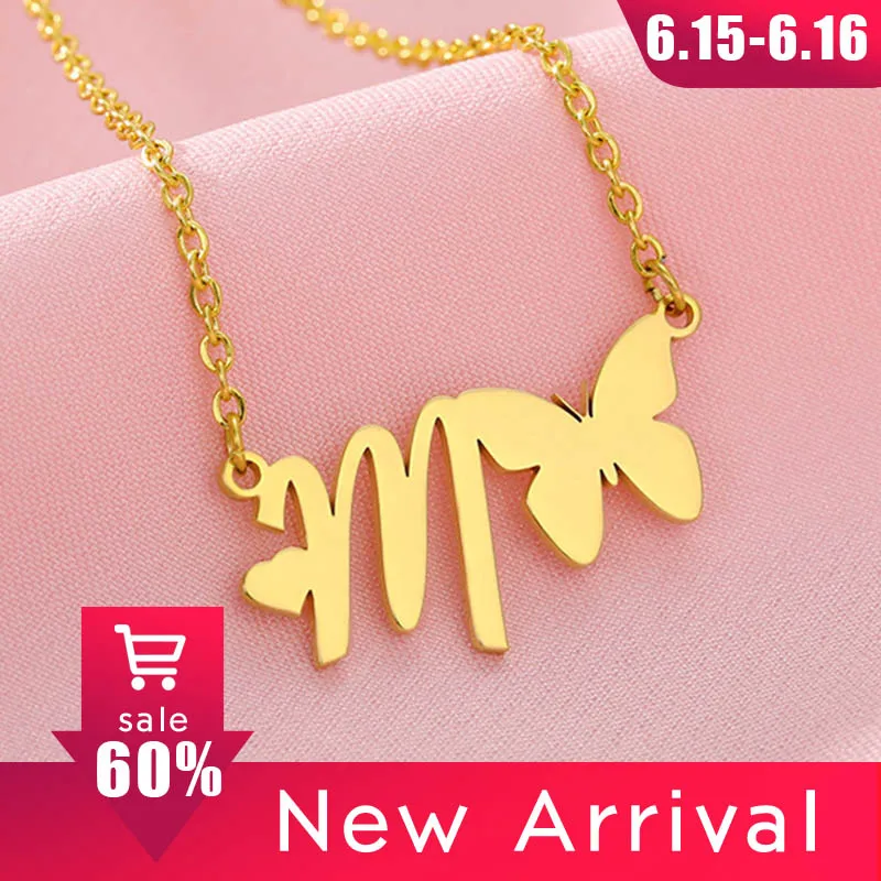 Ожерелье с бабочкой для женщин ожерелье из нержавеющей стали золотого цвета