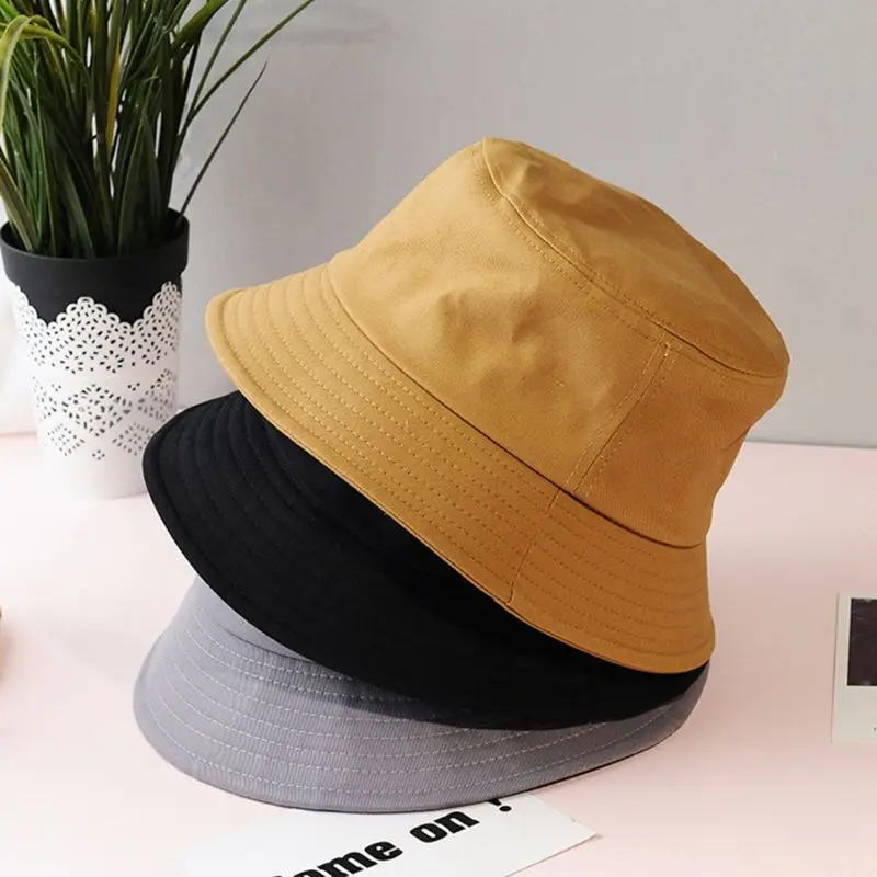

Korean Adult Kids Summer Foldable Bucket Hat Solid Color Hip Hop Wide Brim Beach UV Protection Round Top Sunscreen Fisherman Cap