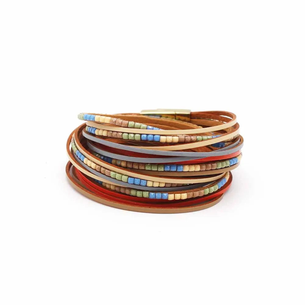

2021 New Boho Mint Leather Bracelets for Women Fashion Ladies Slim Strips Multilayer Wide Wrap Bracelet Female Jewelry Gift