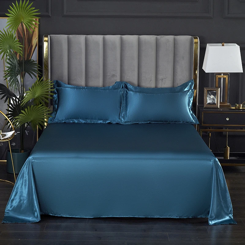 

New Rayon Faux Silk Bed Sheet Satin Simple Style Solid Color Soft Comfortable Bed Sheet Suitable For 1.8m/1. 5m For Hotel Stay