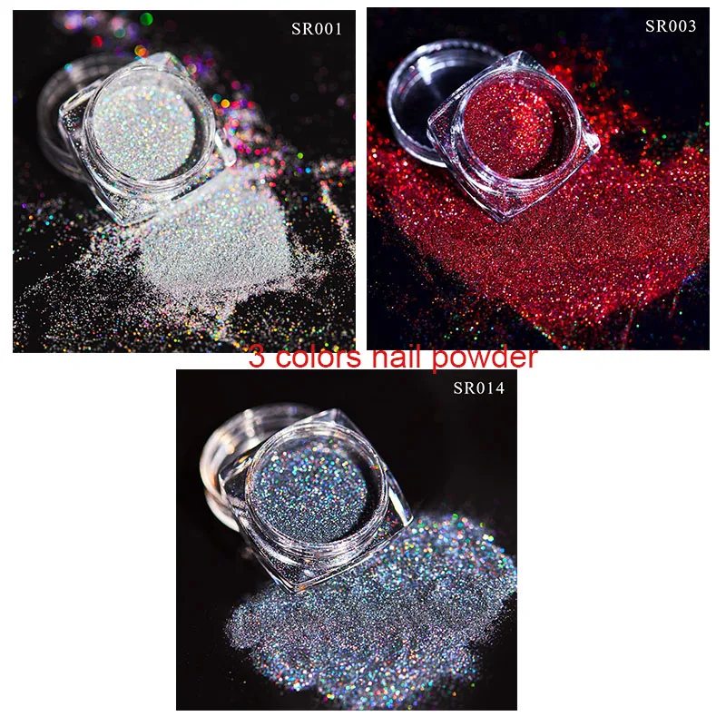 Набор из 3 коробок блестящие голографические наклейки для ногтей порошковый