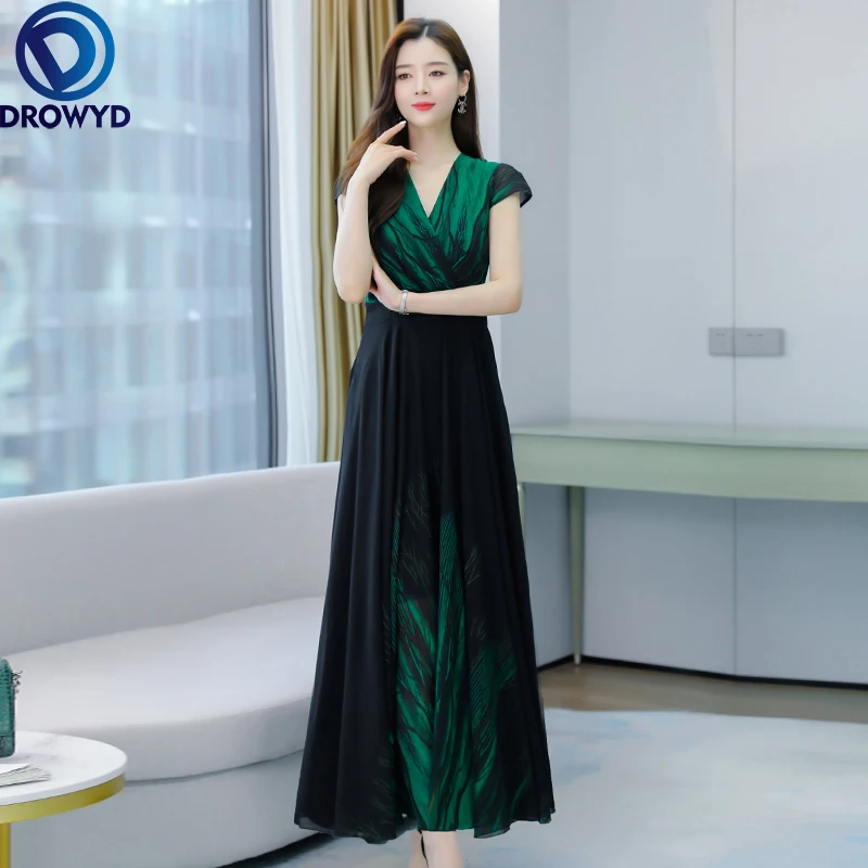 

Женское шифоновое платье макси, летнее элегантное зеленое платье с V-образным вырезом, большие размеры, размера плюс