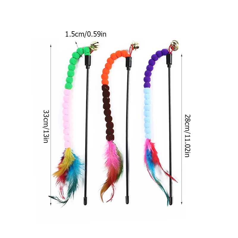 

Bell Amuse Interactive Toys Cat Teasing Stick Teaser Feather Pet Cat Supplies Playing Colorful Ball Throwing Toys Funny Toys