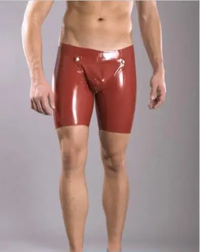 

Sexy Brown Latex Men's Shorts SM Rubber Pants Cod-Piece Customize Hand-made with Crotch Back Zipper