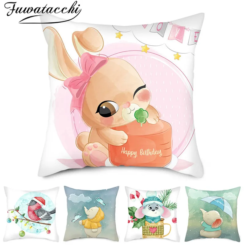 

Fuwatacchi Cartoon Bear Animal Cushion Covers Elephant Photo Pillow Cases for Home Bedroom Sofa Chair Decorative Pillow Covers