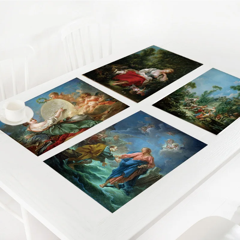 

Классические скатерти из хлопка и льна с масляной живописью, европейская столовая подставка, кухонные украшения, аксессуары, подставки для ...