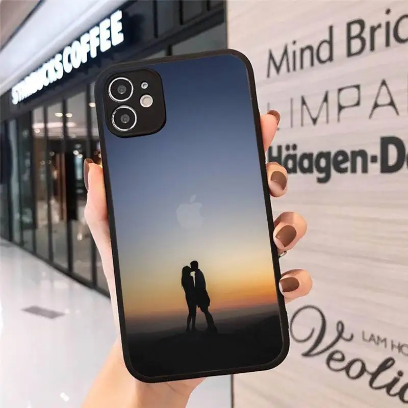 

Couple sweet beautiful back view sunset Phone Case Matte Transparent for iPhone 7 8 11 12 s mini pro X XS XR MAX Plus cover