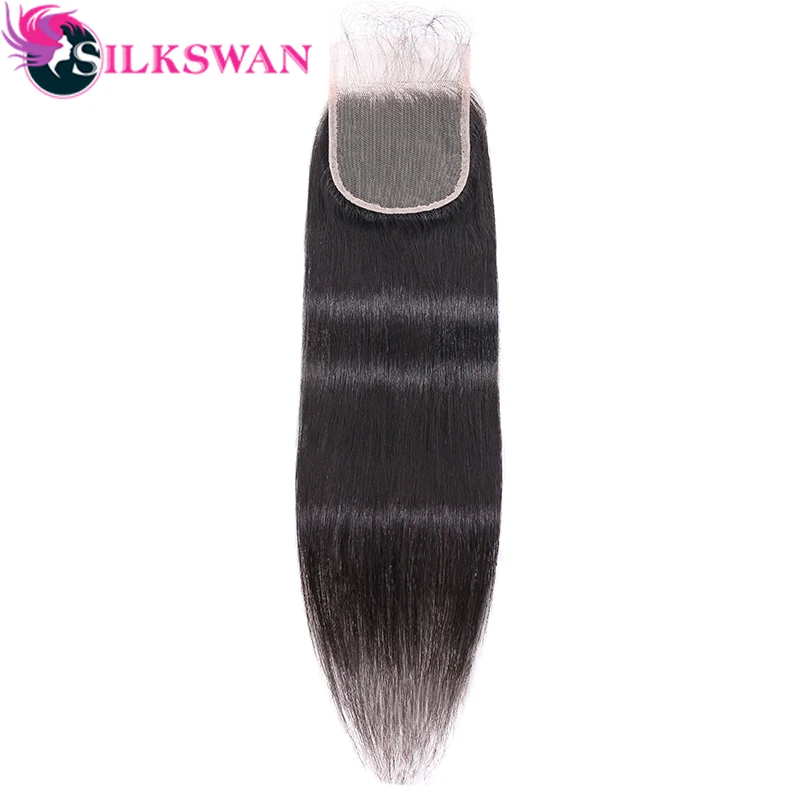 Silkswan бразильские прямые волосы remy натуральный цвет 10-2" 28 дюймов Кружева Закрытие средняя/ часть коричневое кружево