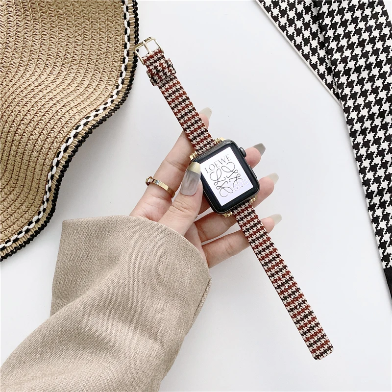 

Ремешок кожаный для Apple watch band 44 мм 40 мм 42/38 м, спортивный тонкий нейлоновый браслет для наручных часов, series 5 6 se 7 41 мм/45 мм