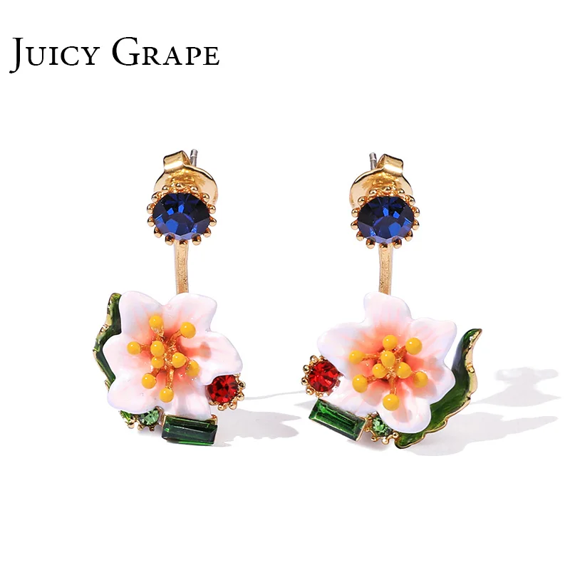 Женские серьги гвоздики в форме цветка сочного винограда маленькие с эмалью и