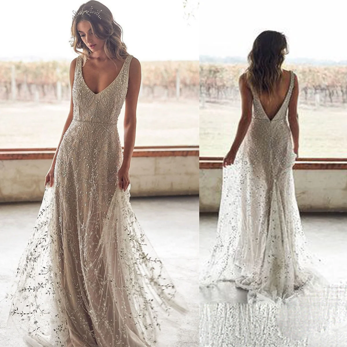 

luxury high quality European and American fashion bronzing sexy sleeveless floor skirt temperament backless slim evening dress