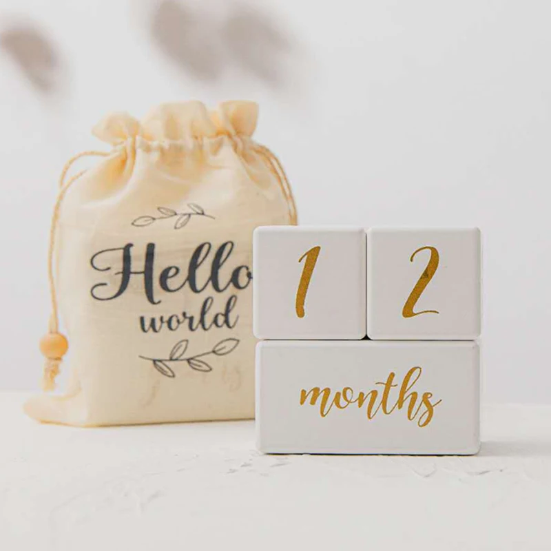 

1set Baby Milestone Cards Wooden Block White Baby Birth Month Number Commemorative Milestone Souvenir Newborn Photo Accessories