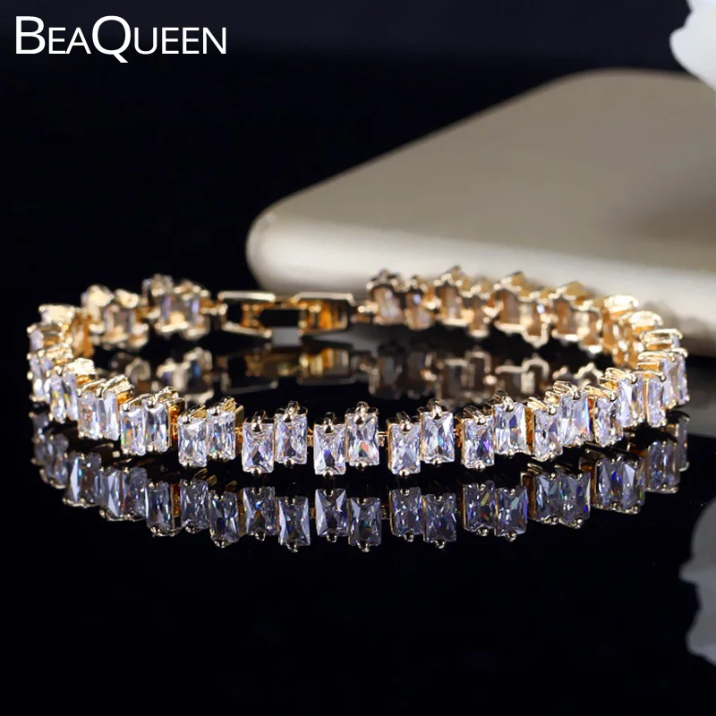 BeaQueen, брендовые золотые браслеты-цепочки с кубическим цирконием AAA, женские свадебные теннисные браслеты, ювелирные изделия для женщин B089