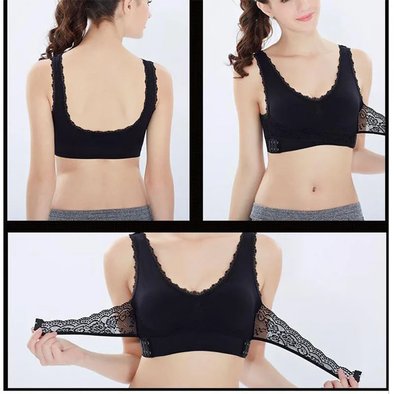 

Sexy Lace Push Up Bra For Sleep Women Black Seamless Bralette Tops Saisus Front Cross Side Buckle Female Underwear Plus Size