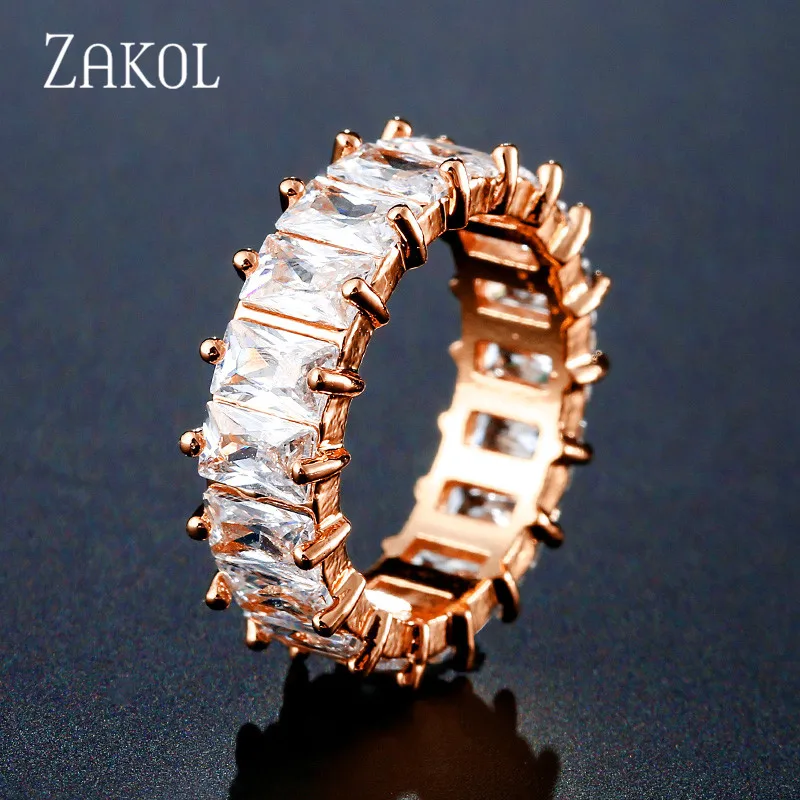ZAKOL модная Роскошная разноцветная подвеска AAA багет Кубический Цирконий обручальные кольца для женщин Т-образный камень вечерние ювелирные изделия FSRP252 - Цвет основного камня: Rose Gold B