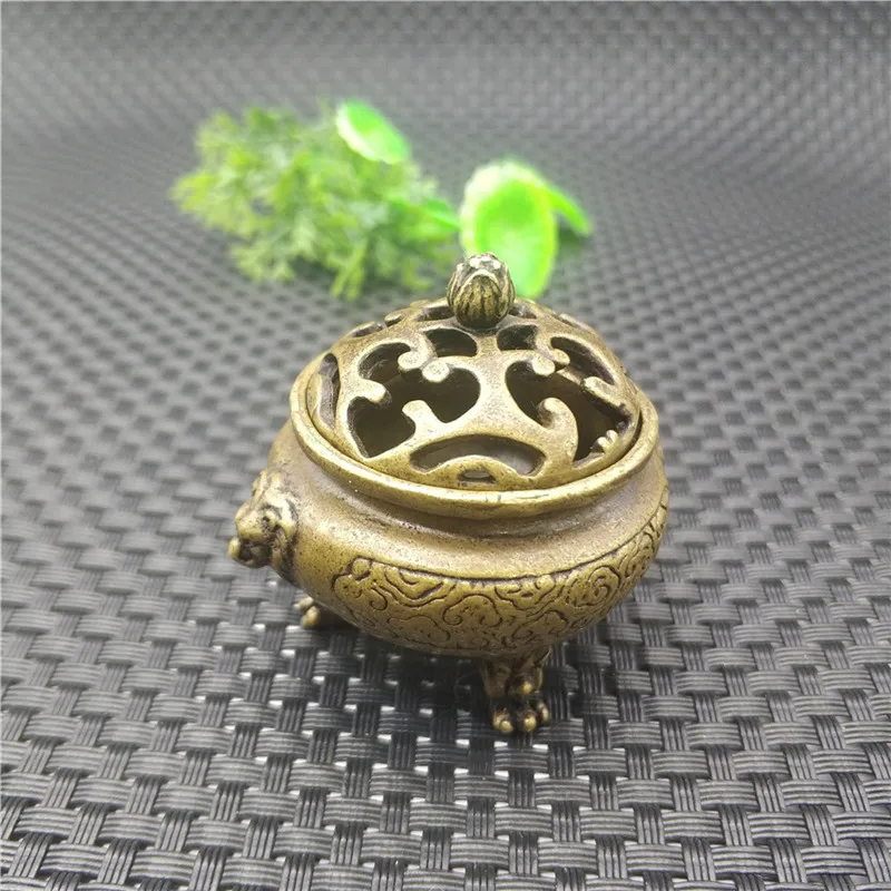 Медная медная горелка с головой льва три фута маленькая для благовоний микро