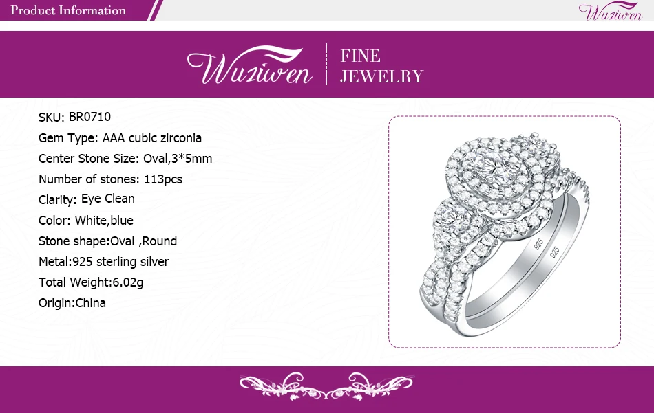 Wuziwen Halo Oval Round Cut AAA Zircon 925 Sterling Silver Wedding Ring Set For Women Engagement Promise Rings Jewelry