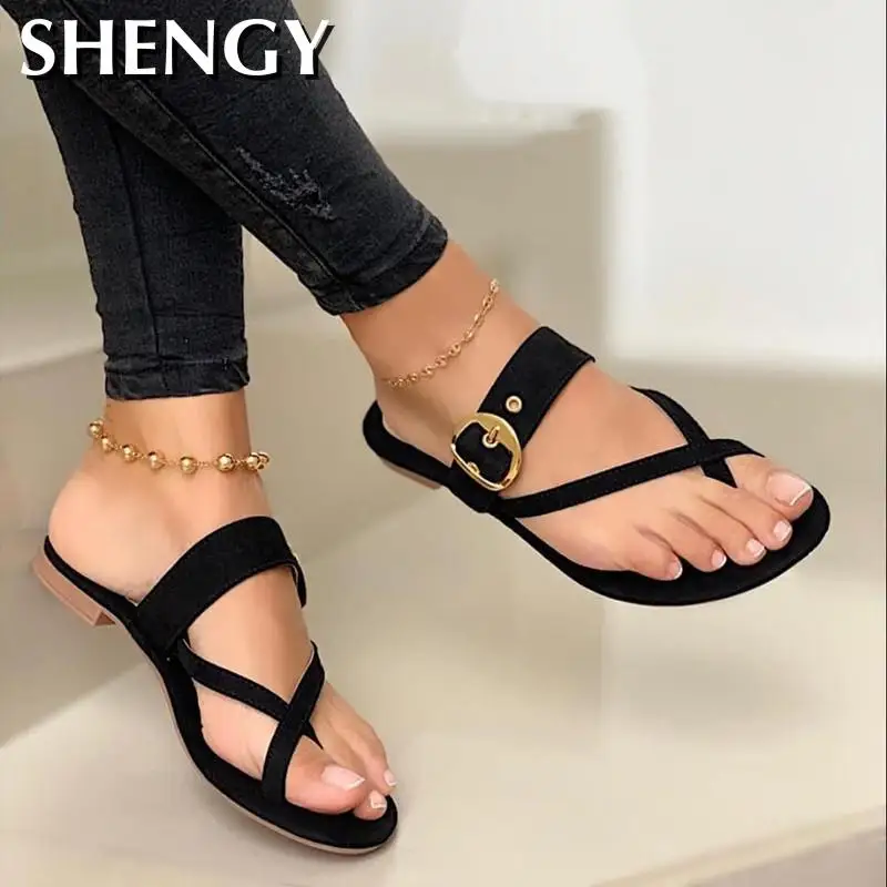 2020 женские летние шлепанцы модные с пряжкой однотонная женская обувь