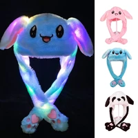 adult kids light up plush animal hat with moving ears cartoon rabbit bunny panda led glowing earflap cap stuffed toys