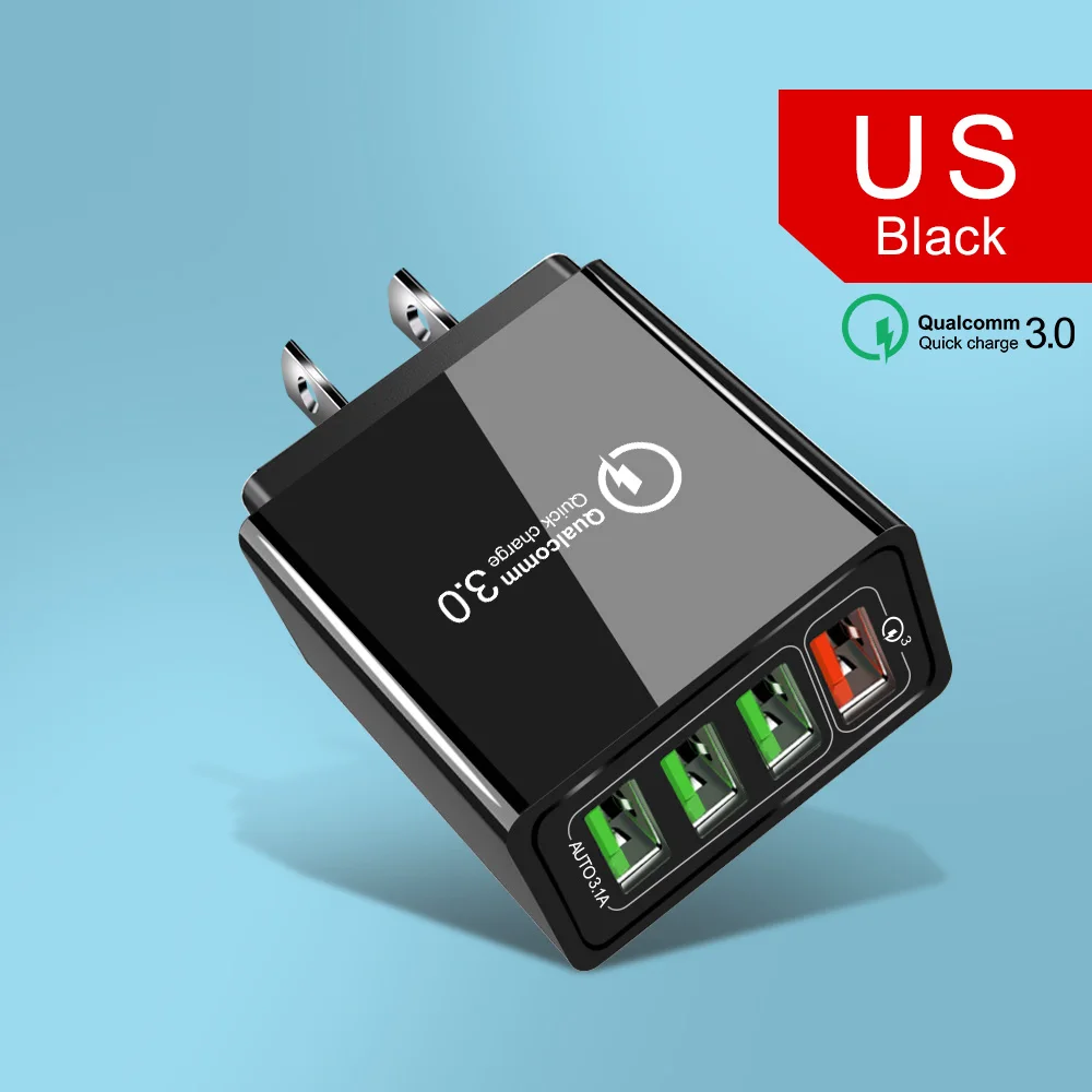 48 Вт USB зарядное устройство Quick Charge 3,0 4,0 порт настенное быстрое зарядное устройство для iPhone samsung Xiaomi huawei зарядное устройство для мобильных телефонов ЕС Великобритания адаптер - Тип штекера: 4Port-US Black