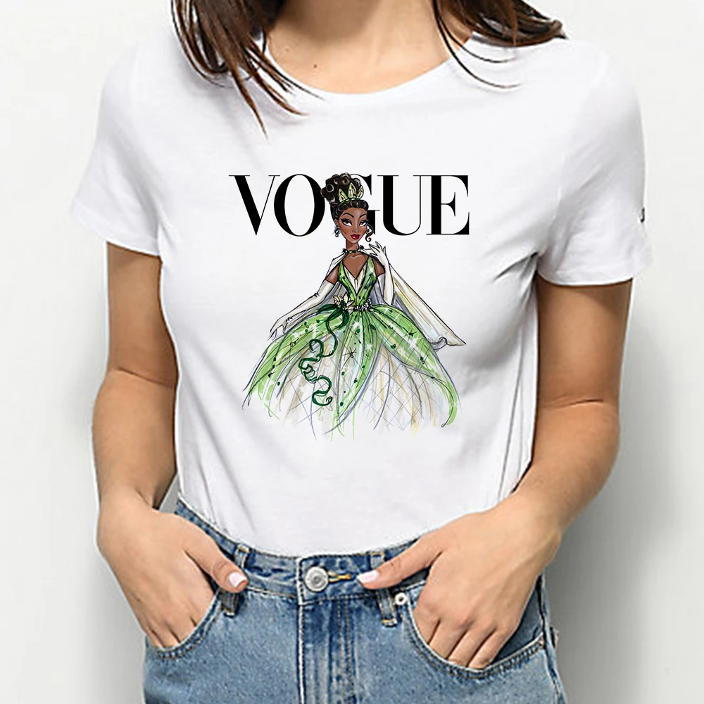 

Disney Modern VOGUE Tiana T Shirt Women Crewneck Short Sleeve The Princess And The Frog Print Creative T Shirts Women Gorgeous