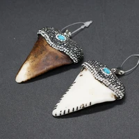 retro attle bone pendant shark teeth shape exquisite charm for jewelry making diy necklace bracelet accessories amulet gift