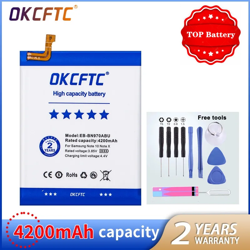 

OKCFTC EB-BN970ABU Replacement 4200mAh Battery For Samsung Galaxy Note 10 Note X Note10 NoteX Note10 5G Batteries+Tools