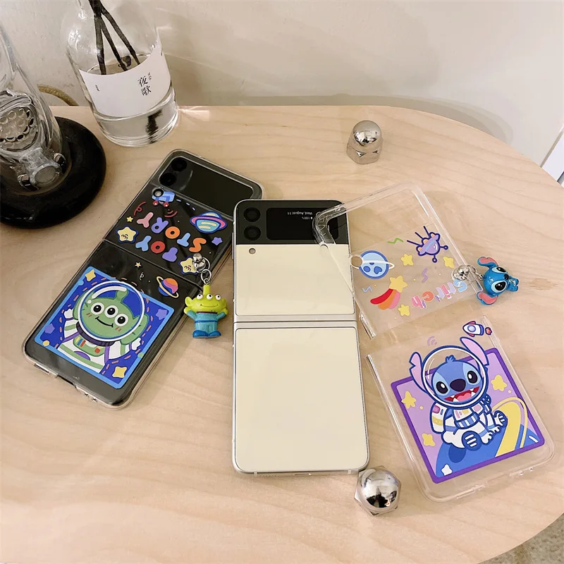 cartoon alien monster transparent phone case for samsung galaxy z flip 3 5g hard pc back cover for zflip3 case protective shell free global shipping