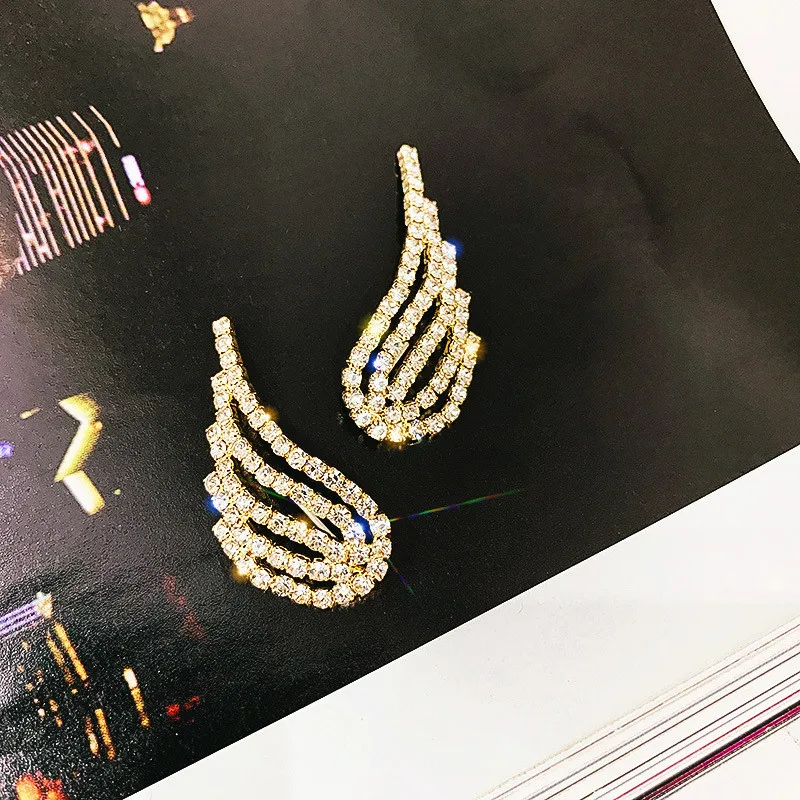 Женские серьги-гвоздики с крыльями и стразами корейский стиль 2019 | Украшения