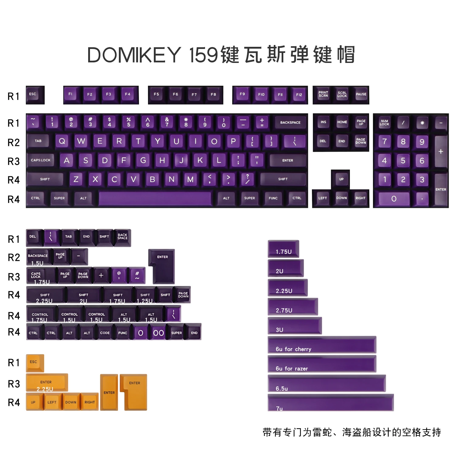 

159 keys/set Domikey gas bomb ABS key cap purple yellow double shot SA profile keycaps for mx switch mechanical keyboard