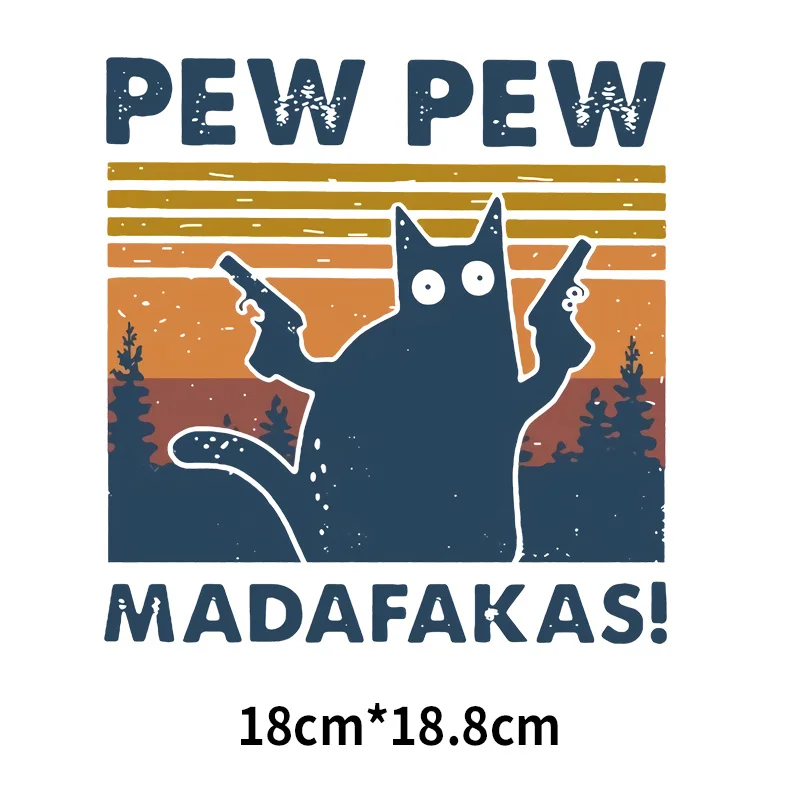 Pew Madafakas Cat T-shirt printing Stickers Halloween Black Knife Killer Applique For Clothes Heat Transfer Vinyl Decor - купить по