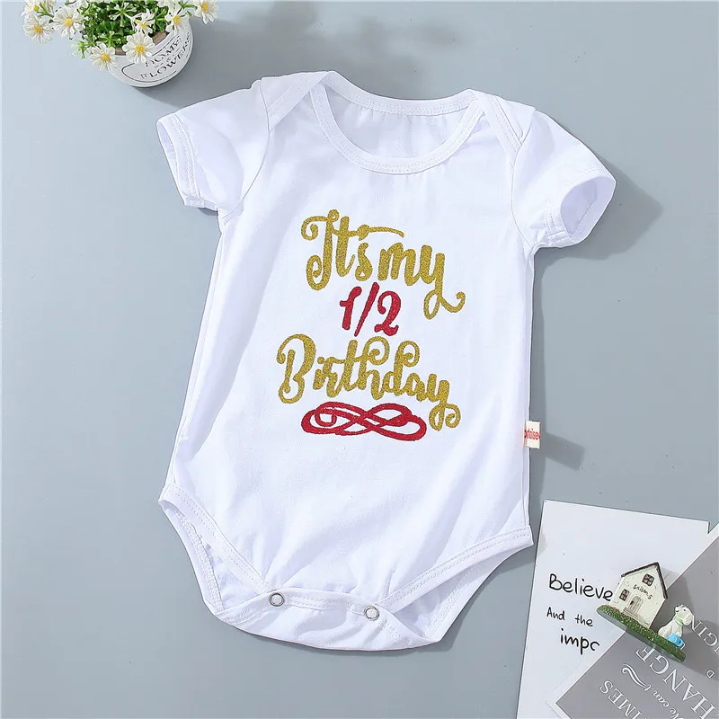 6M birthday Боди для новорожденных девочек; комбинезоны с длинными рукавами для младенцев; одежда из органического хлопка; детское нижнее белье; Bebes; комбинезон; подарки на день рождения - Цвет: 6M birthday