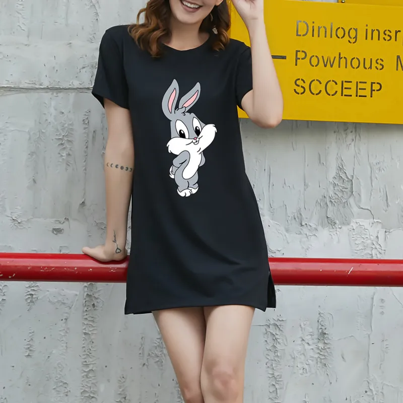 

2020 New Women Summer T-shirts Casual Harajuku Rabbit Printed Tops Tee Female T Shirt Woman Black White Pink T Shirt for Women