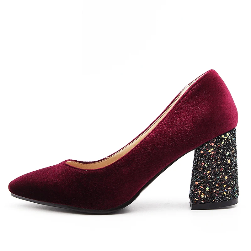 Женские бархатные туфли лодочки на высоком каблуке с острым носком|Женские