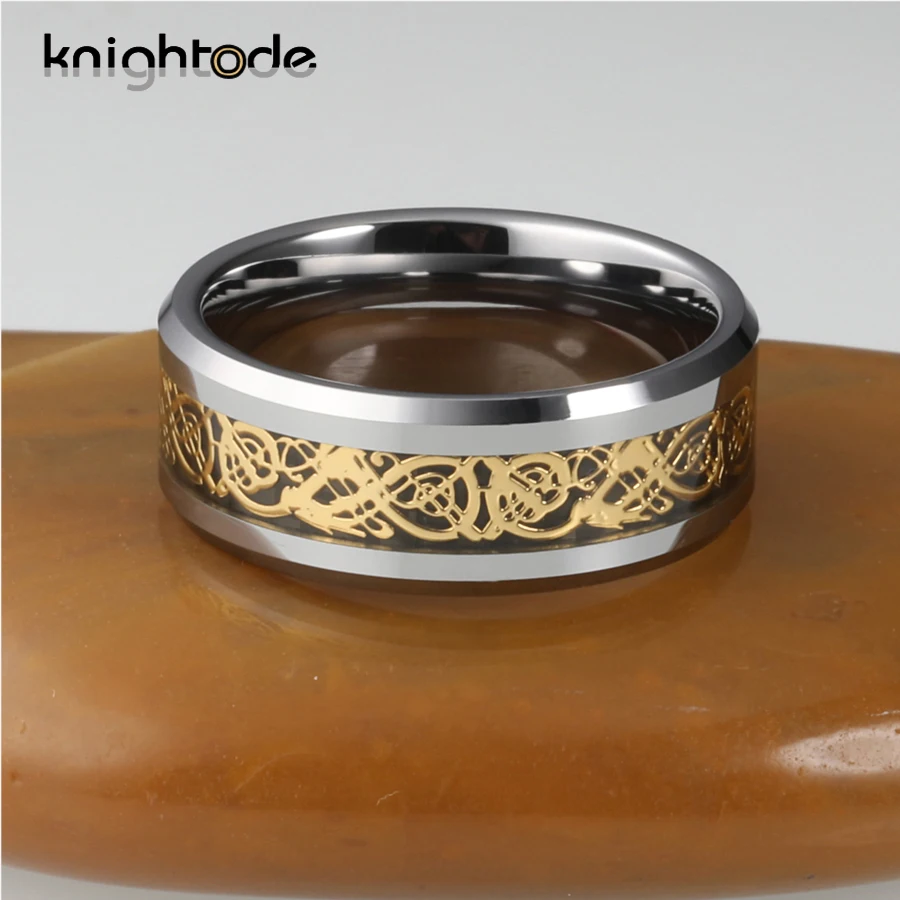 8 мм вольфрамовое Карбидное юбилейное кольцо золотой дракон черное углеродное