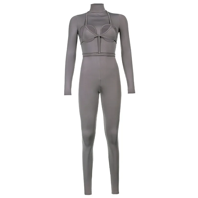 

Donsignet Fashion Women's Suit New Sexy Casual Street Sports Hollow Stitching Bodysuit Two-piece Suit Regular Turtleneck