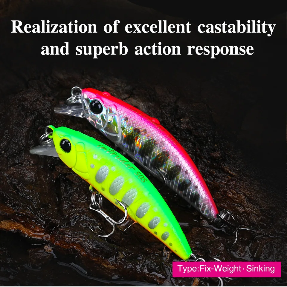 

New Intruder50s Sinking Minnow Fishing Lures 50mm5g Trolling Artificial Hard Bait Jerkbaits Wobbler Sea Bass Fishing Accessories
