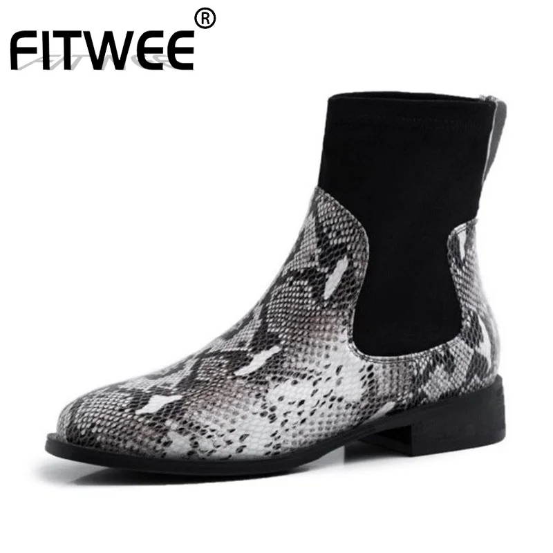 FITWEE Женские Сапоги выше колена из натуральной кожи со змеиным узором Ботильоны