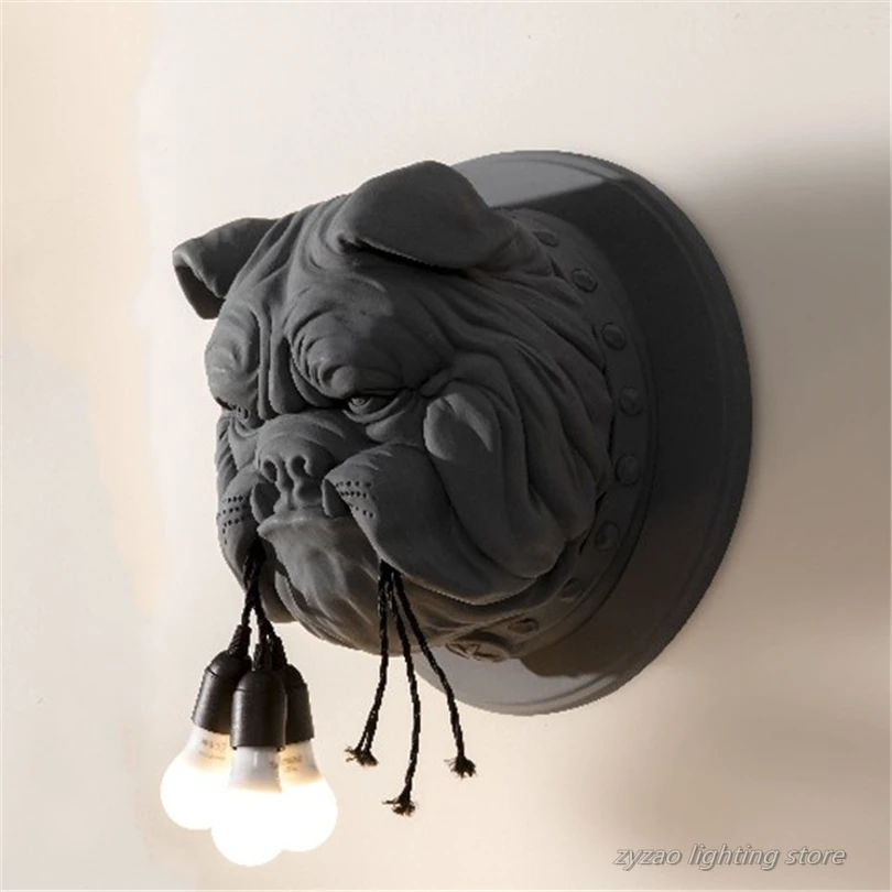 Lámparas de pared de resina con diseño de perro y Animal, accesorio de iluminación para sala de estar, TV, pasillo, decoración del hogar, Ktv, Bulldog, E27